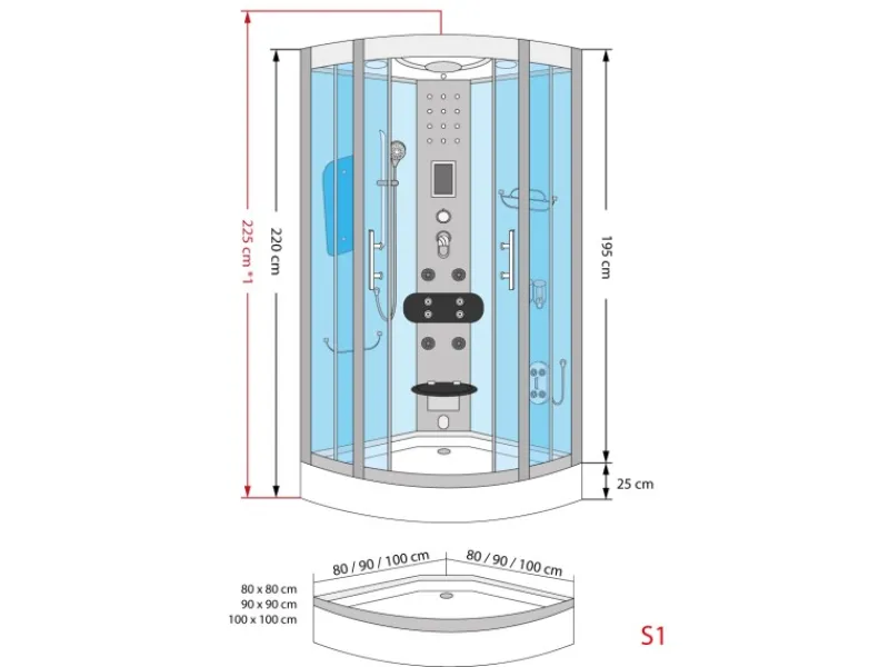 AcquaVapore Dampfdusche Duschtempel Sauna Dusche Duschkabine D46-60T2-EC 100x100< Einhebelmischer