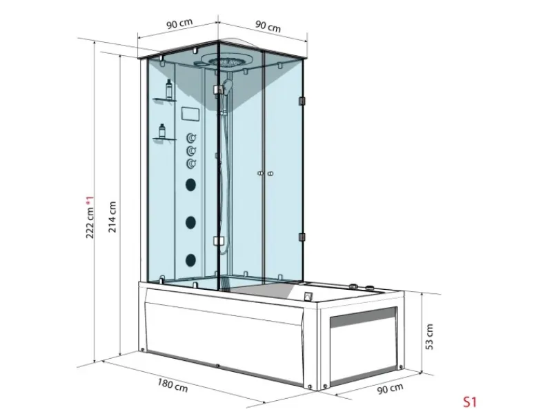 AcquaVapore Einhebelmischer<Dusche Wanne Kombination K05-R01 Duschkabine 90x180