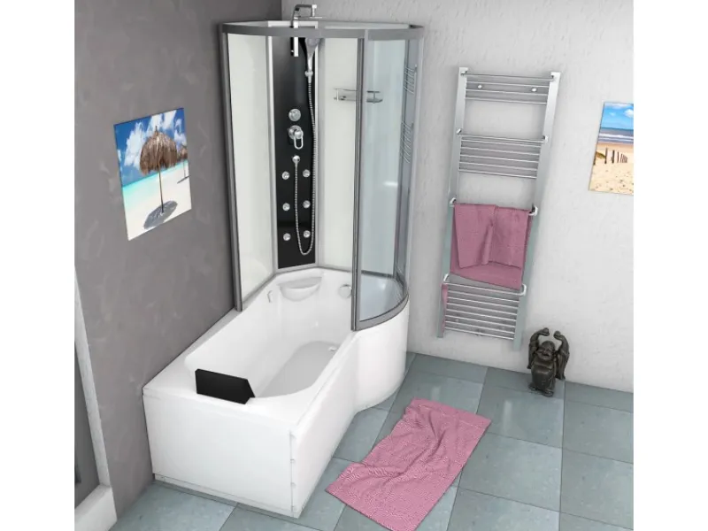 AcquaVapore Kombination Badewanne Dusche K50-L00-EC Duschtempel 170x100< Einhebelmischer