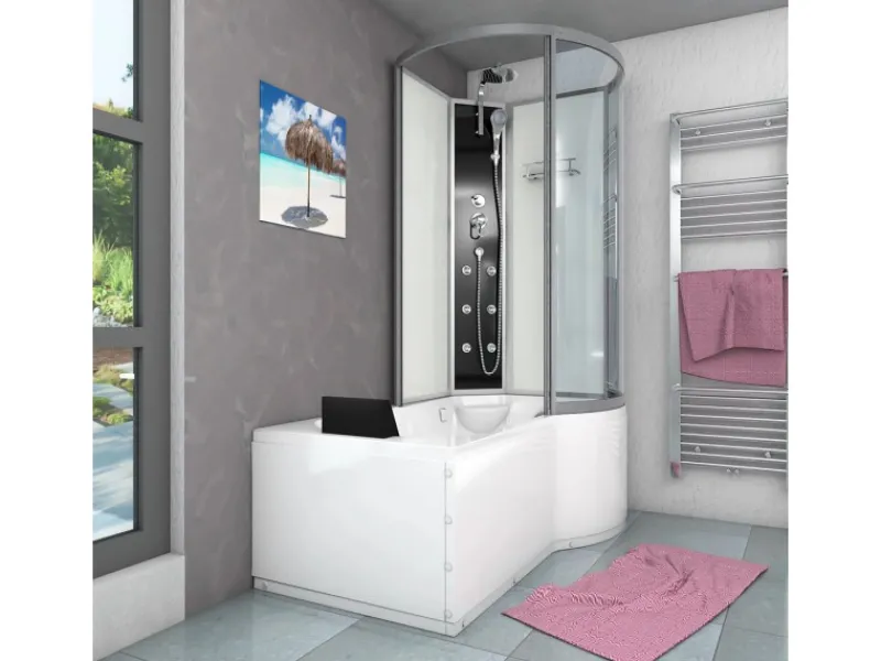 AcquaVapore Kombination Badewanne Dusche K50-L00-EC Duschtempel 170x100< Einhebelmischer