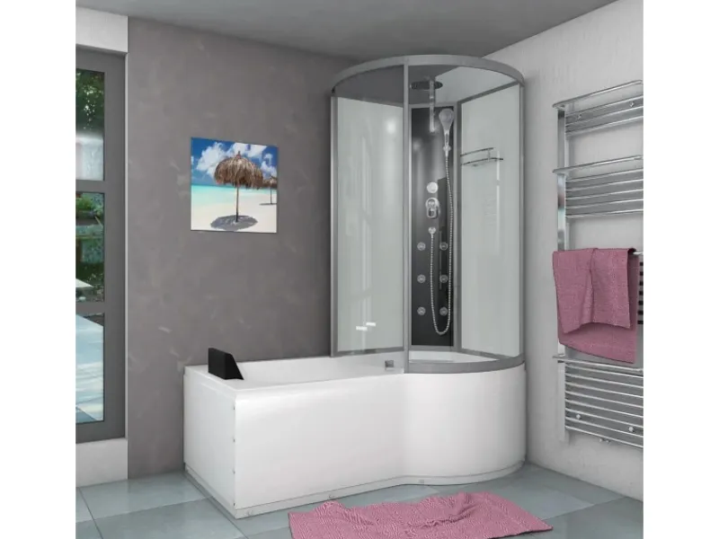 AcquaVapore Kombination Badewanne Dusche K50-L00-EC Duschtempel 170x100< Einhebelmischer