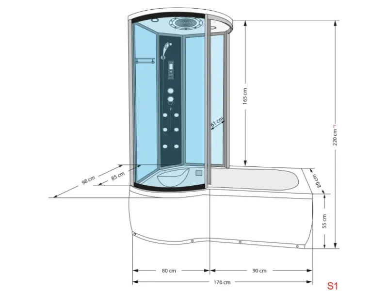 New AcquaVapore Kombination Badewanne Dusche K55-R31 Duschtempel 100x170