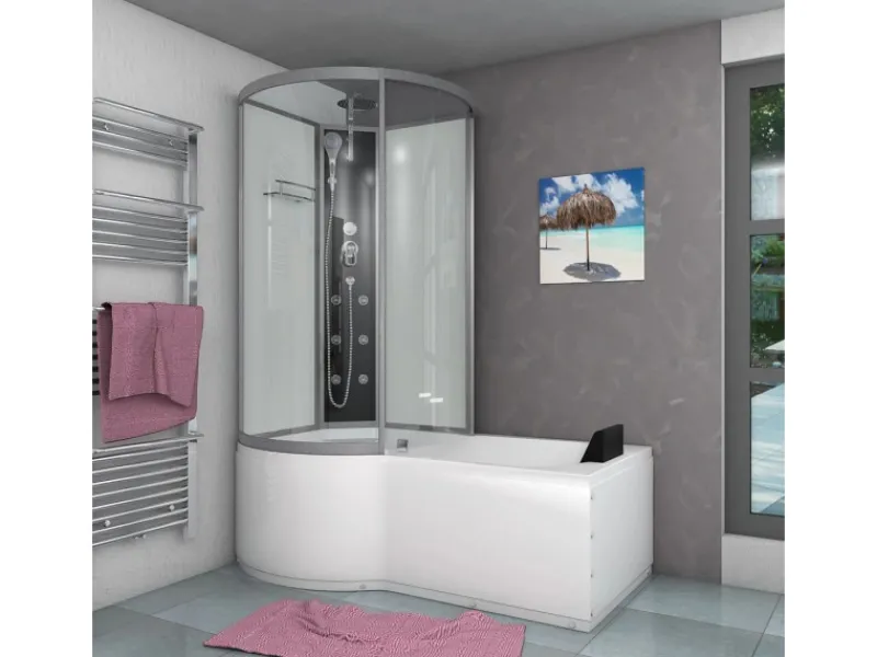 AcquaVapore Kombination Badewanne Dusche K50-R00-EC Duschtempel 100x170< Einhebelmischer