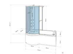 AcquaVapore Kombination Badewanne Dusche K50-R00-EC Duschtempel 100x170< Einhebelmischer