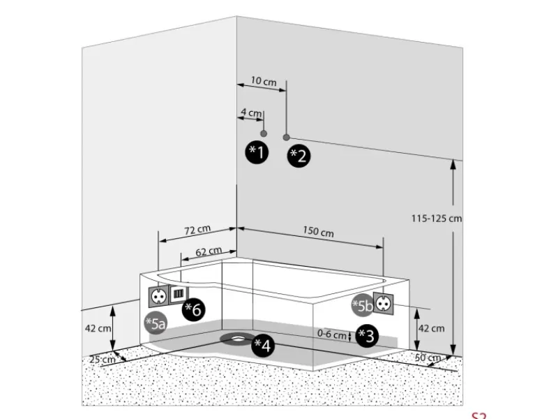 AcquaVapore Einhebelmischer<Kombination Whirlpool Dusche K50-R30-WP-EC Duschkabine Wanne 100x170
