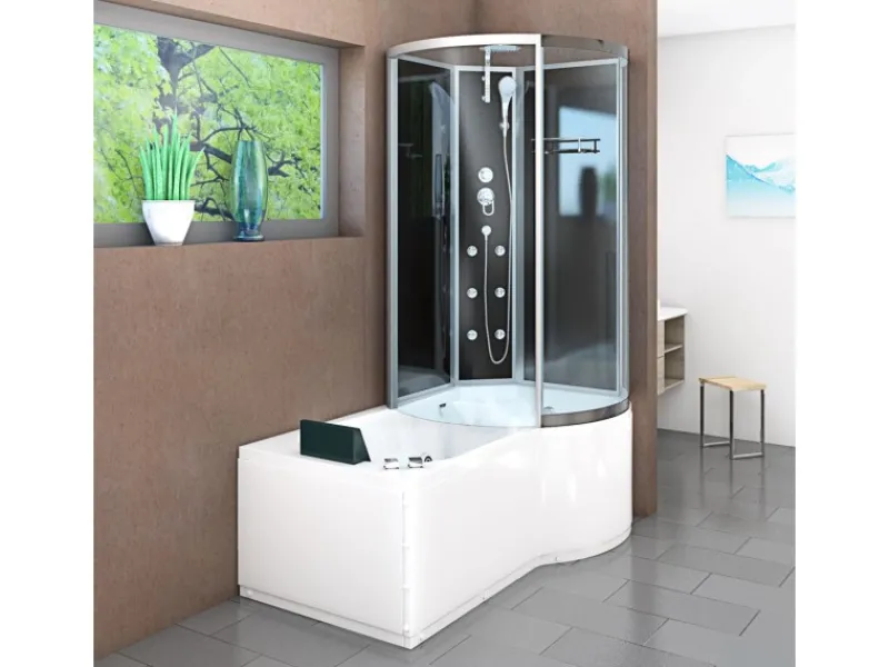 AcquaVapore Einhebelmischer<Kombination Whirlpool Dusche K50-L30-WP-EC Duschkabine Wanne 170x100