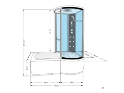 Best AcquaVapore Kombination Whirlpool Dusche K55-L33-WP Duschkabine Wanne 170x100