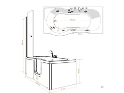 AcquaVapore Seniorendusche und Badewanne mit Tür S12D-EH-R-EC Dusche 85x170< Einhebelmischer