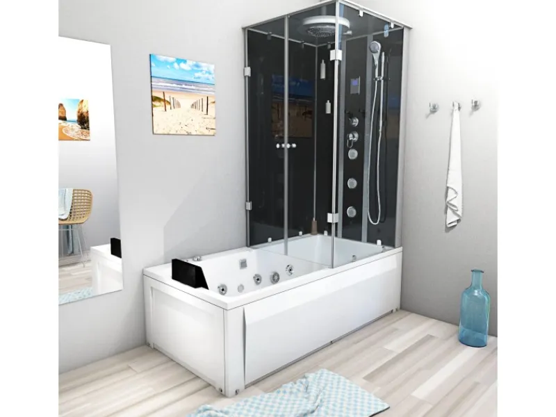 AcquaVapore Einhebelmischer<Whirlpool Dusche Kombination K05-L31-WP-EC Duschtempel 180x90