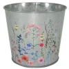 New A.H.G. Übertopf Metall Verzinkt Rund Blumenaufdruck Ø 15 cm x 13 cm Silber