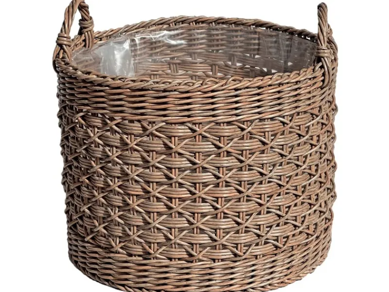 A.H.G. Töpfe<Pflanzkorb Polyrattan Zylindrisch 2 Griffe Ø 40 x 40 cm Natur-Braun