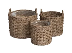 A.H.G. Töpfe<Pflanzkorb Polyrattan Zylindrisch 2 Griffe Ø 40 x 40 cm Natur-Braun
