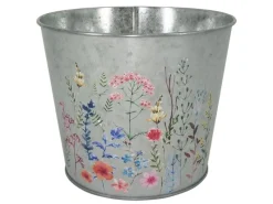 A.H.G. Töpfe<Übertopf Metall Verzinkt Rund Blumenaufdruck Ø 19,5 cm x 15,5 cm Silber