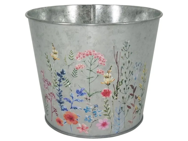 A.H.G. Töpfe<Übertopf Metall Verzinkt Rund Blumenaufdruck Ø 19,5 cm x 15,5 cm Silber