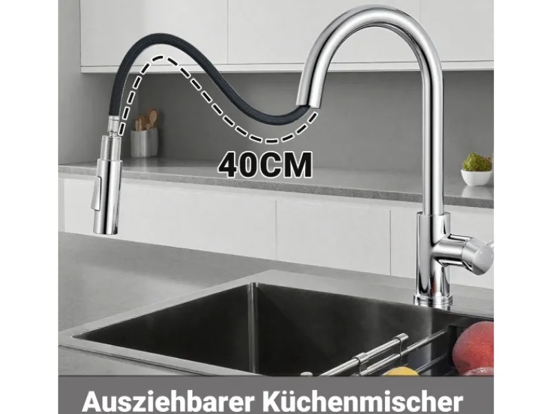 Einhebelmischer<AICA Säulenbrause-Wasserhahn Zwei Wasserauslassmodi Küche Mischbatterie Ausziehbar 360° Drehbar Einhand-Spültischarmatur Bad Küchenarmatur
