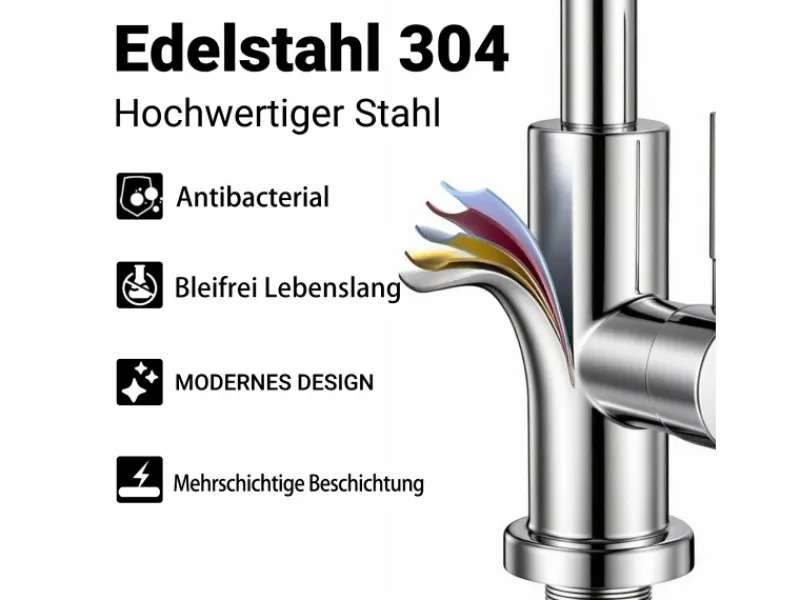 Einhebelmischer<AICA Säulenbrause-Wasserhahn Zwei Wasserauslassmodi Küche Mischbatterie Ausziehbar 360° Drehbar Einhand-Spültischarmatur Bad Küchenarmatur
