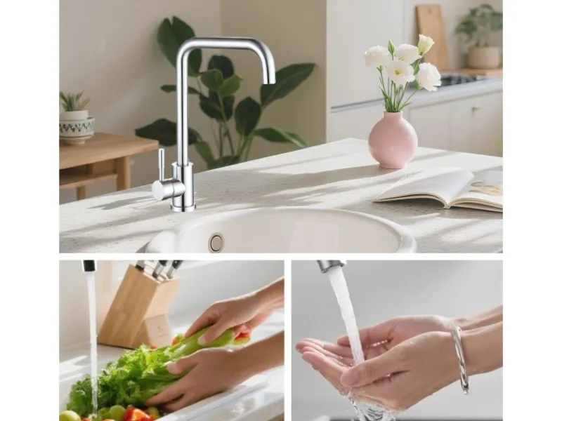 AICA Wasserhahn 360° Drehbare Wassersparende Chrom Küchenarmatur Hochdruckfestes Design aus 304 Edelstahl Gefertigt Kaltes/Warmes Wasser< Einhebelmischer