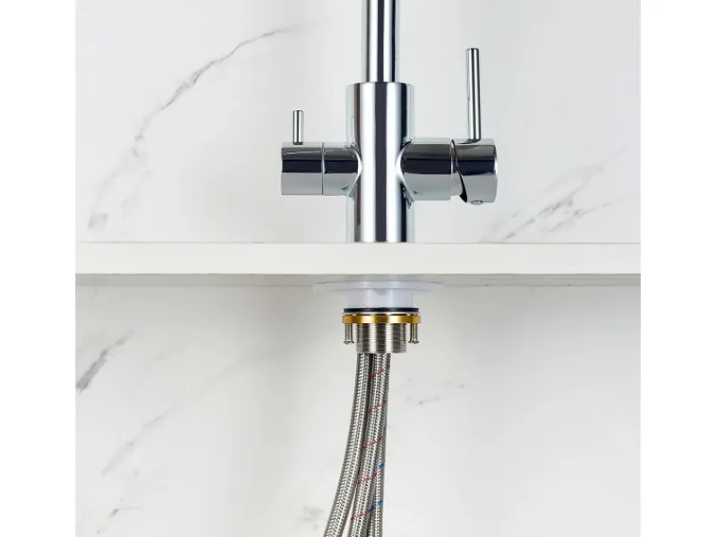 AICA Wasserhahn Küche Spültischarmatur 3-Wege mit Trinkwasserfilter 2-Hebel Design für Doppelspülen 360° Schwenkbar< Zweigriffarmatur|Einhebelmischer