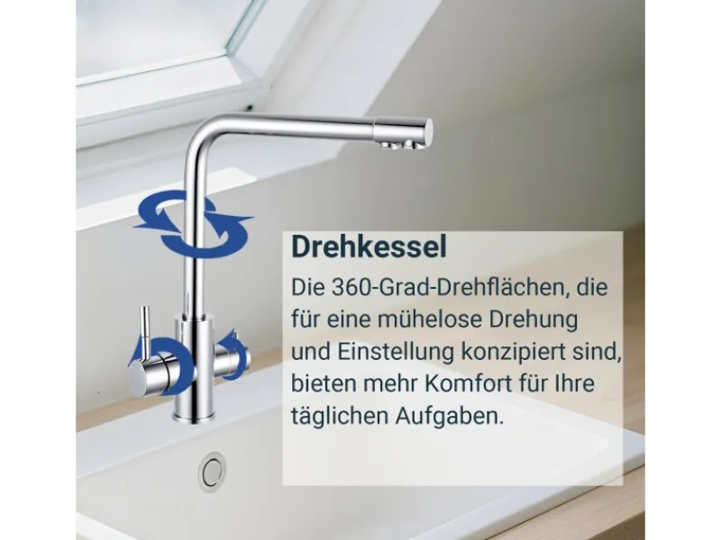 AICA Wasserhahn Küche Spültischarmatur 3-Wege mit Trinkwasserfilter 2-Hebel Design für Doppelspülen 360° Schwenkbar< Zweigriffarmatur|Einhebelmischer