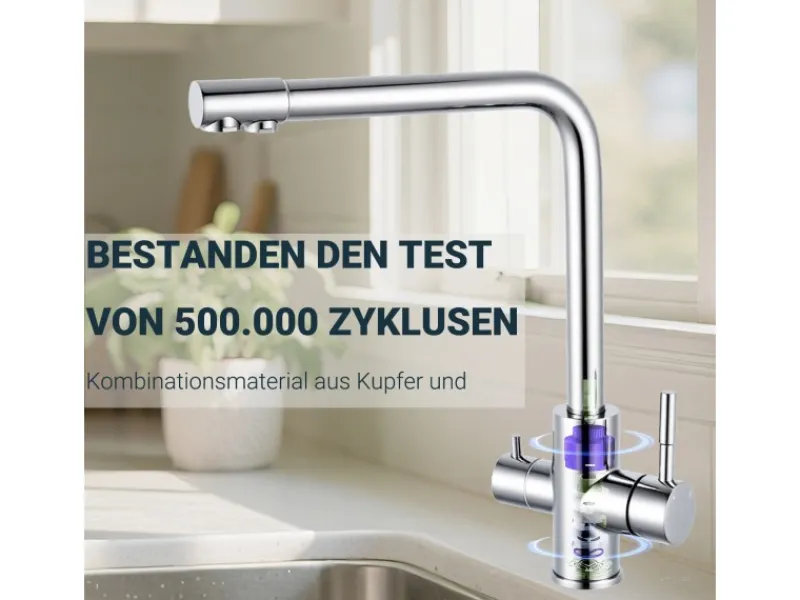 AICA Wasserhahn Küche Spültischarmatur 3-Wege mit Trinkwasserfilter 2-Hebel Design für Doppelspülen 360° Schwenkbar< Zweigriffarmatur|Einhebelmischer