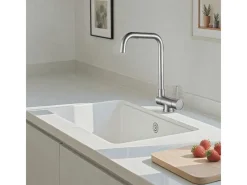 Best AICA Wasserhahn Doppelfunktion 360° Drehbare Kippbare Silber Küchenarmatur mit 304 Edelstahl und Keramikventil Mischbatterie Silber Gebürstet