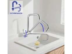 AICA Wasserhahn Doppelfunktion 360° Drehbare Kippbare Küchenarmatur Wasser mit 304 Edelstahl und Keramikventil Mischbatterie< Einhebelmischer