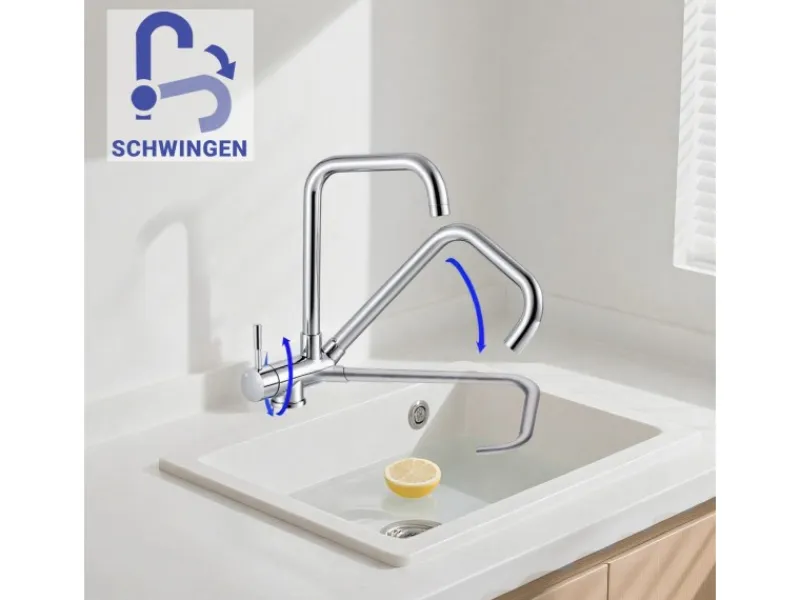 AICA Wasserhahn Doppelfunktion 360° Drehbare Kippbare Küchenarmatur Wasser mit 304 Edelstahl und Keramikventil Mischbatterie< Einhebelmischer