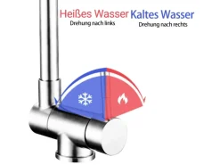 AICA Wasserhahn Doppelfunktion 360° Drehbare Kippbare Küchenarmatur Wasser mit 304 Edelstahl und Keramikventil Mischbatterie< Einhebelmischer