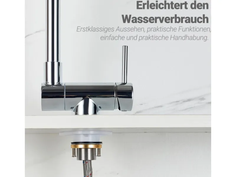 AICA Wasserhahn Doppelfunktion 360° Drehbare Kippbare Küchenarmatur Wasser mit 304 Edelstahl und Keramikventil Mischbatterie< Einhebelmischer
