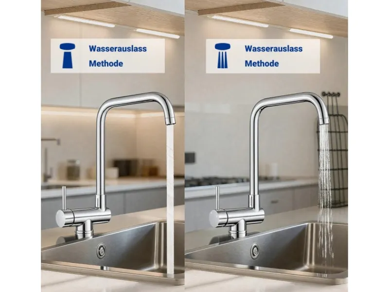 AICA Wasserhahn Doppelfunktion 360° Drehbare Kippbare Küchenarmatur Wasser mit 304 Edelstahl und Keramikventil Mischbatterie< Einhebelmischer