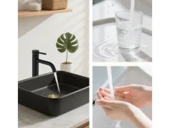 Discount AICA Wasserhahn Bad Hoch Waschtischarmatur Auslauf Höhe 195mm Waschbecken Armaturen 304 Edelstahl Einhebelmischer Mischbatterie Schwarz