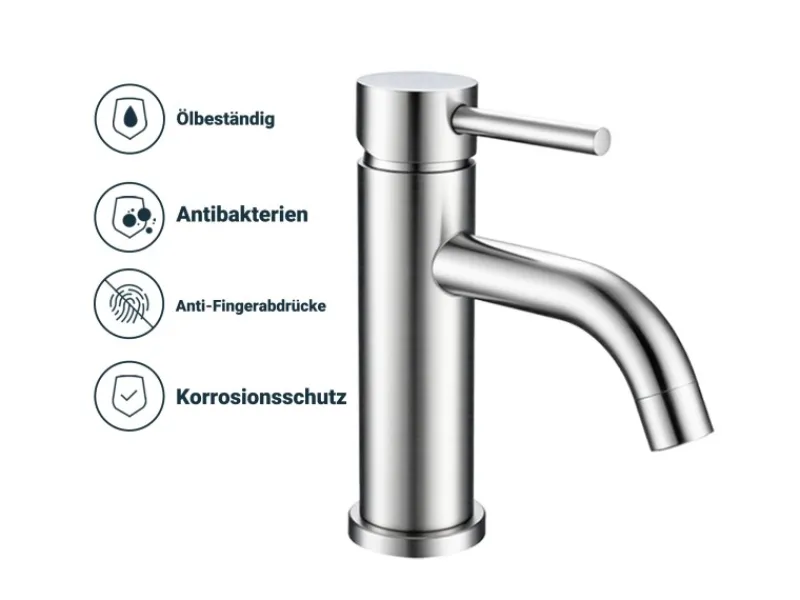 Einhebelmischer<AICA Wasserhahn Silber Bad Niedriger Waschtischarmatur Waschbecken Armaturen 304 Edelstahl Einhebelmischer Mischbatterie