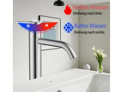 Einhebelmischer<AICA Wasserhahn Silber Bad Hoch Waschtischarmatur Auslauf Höhe 195mm Waschbecken Armaturen 304 Edelstahl Einhebelmischer Mischbatterie