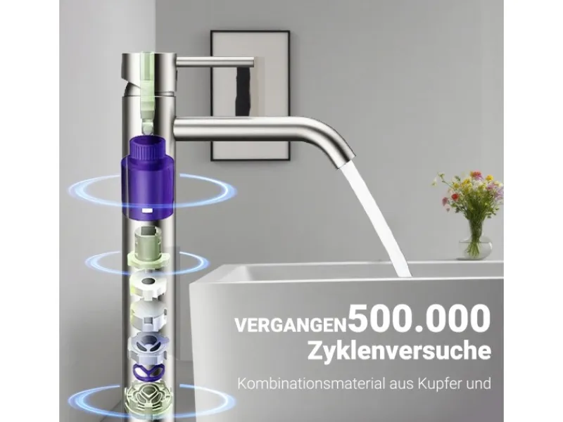 Einhebelmischer<AICA Wasserhahn Silber Bad Hoch Waschtischarmatur Auslauf Höhe 195mm Waschbecken Armaturen 304 Edelstahl Einhebelmischer Mischbatterie