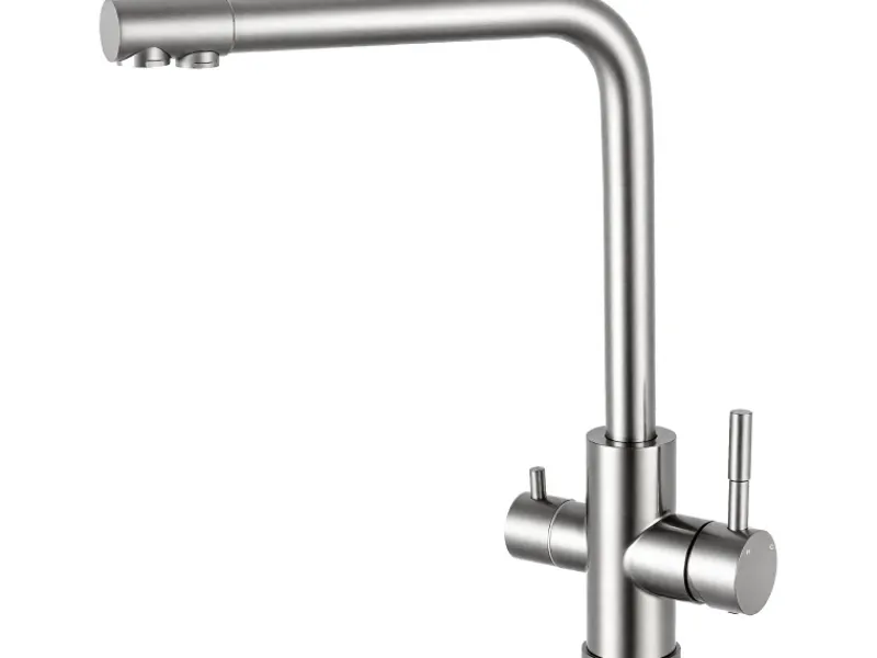 AICA Wasserhahn Silber Küche Spültischarmatur 3-Wege mit Trinkwasserfilter 2-Hebel Design für Doppelspülen 360° Schwenkbar< Zweigriffarmatur