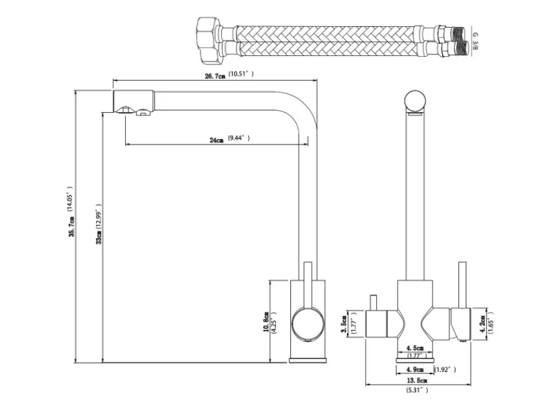 AICA Wasserhahn Silber Küche Spültischarmatur 3-Wege mit Trinkwasserfilter 2-Hebel Design für Doppelspülen 360° Schwenkbar< Zweigriffarmatur