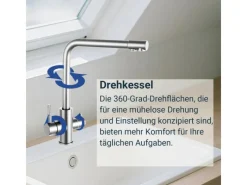 AICA Wasserhahn Silber Küche Spültischarmatur 3-Wege mit Trinkwasserfilter 2-Hebel Design für Doppelspülen 360° Schwenkbar< Zweigriffarmatur