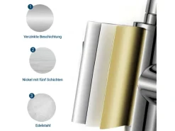 AICA Wasserhahn Silber Küche Spültischarmatur 3-Wege mit Trinkwasserfilter 2-Hebel Design für Doppelspülen 360° Schwenkbar< Zweigriffarmatur