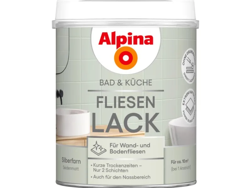 Outlet Alpina Fliesen-Lack Bad & Küche 2 Komponenten Silberfarn Seidenmatt 750 ml Grün-Grau