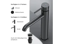 AM.PM Einhebel Waschtischarmatur Spike Wasserhahn Bad aus Messing FPA92022 Schwarz< Einhebelmischer