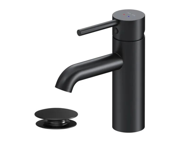 Einhebelmischer<AM.PM Einhebel Waschtischarmatur Spike Wasserhahn Bad mit Klick Ablaufgarnitur FPA82122 Schwarz