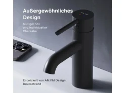 Einhebelmischer<AM.PM Einhebel Waschtischarmatur Spike Wasserhahn Bad mit Klick Ablaufgarnitur FPA82122 Schwarz