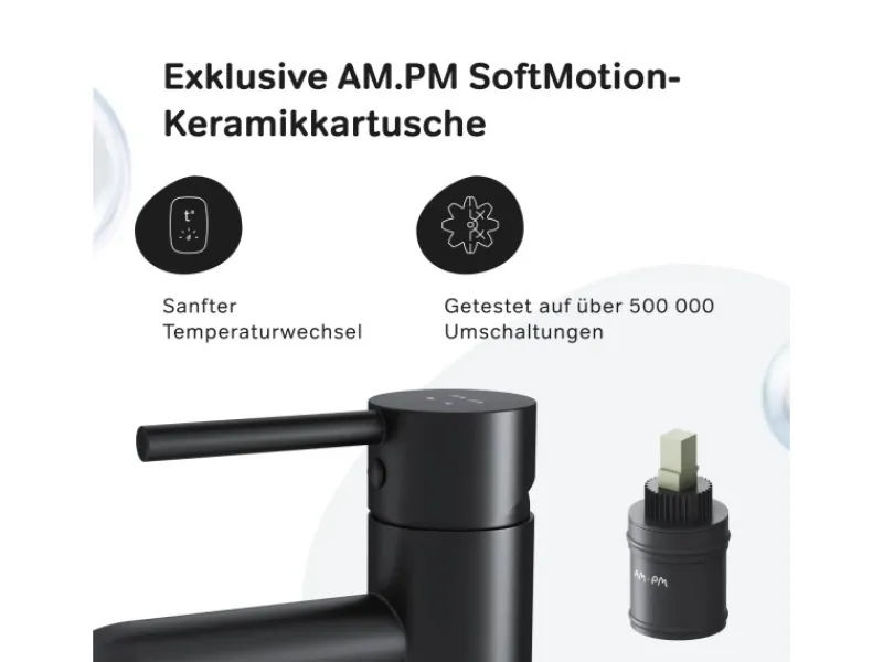 Einhebelmischer<AM.PM Einhebel Waschtischarmatur Spike Wasserhahn Bad mit Klick Ablaufgarnitur FPA82122 Schwarz