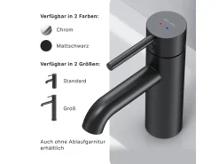 Einhebelmischer<AM.PM Einhebel Waschtischarmatur Spike Wasserhahn Bad mit Klick Ablaufgarnitur FPA82122 Schwarz