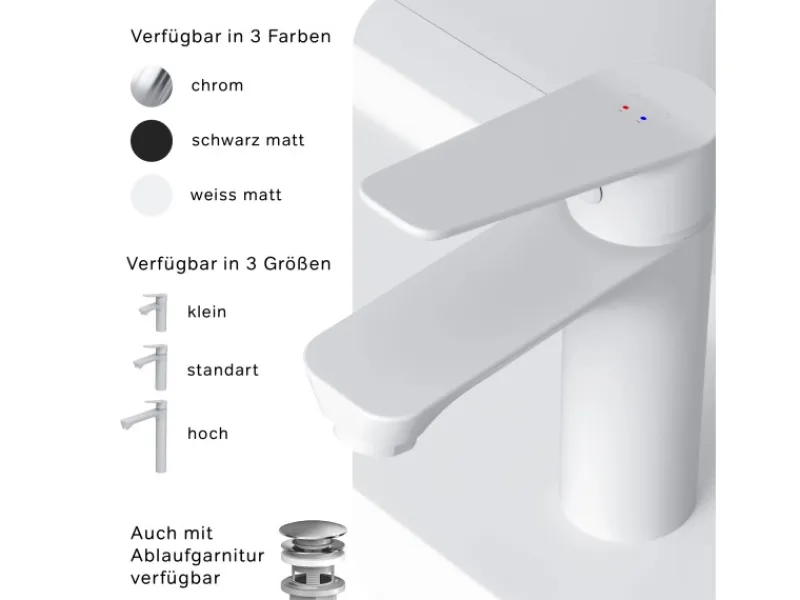 AM.PM Einhebel-Waschtischarmatur Hit Wasserhahn Bad FTA02133 Weiß< Einhebelmischer