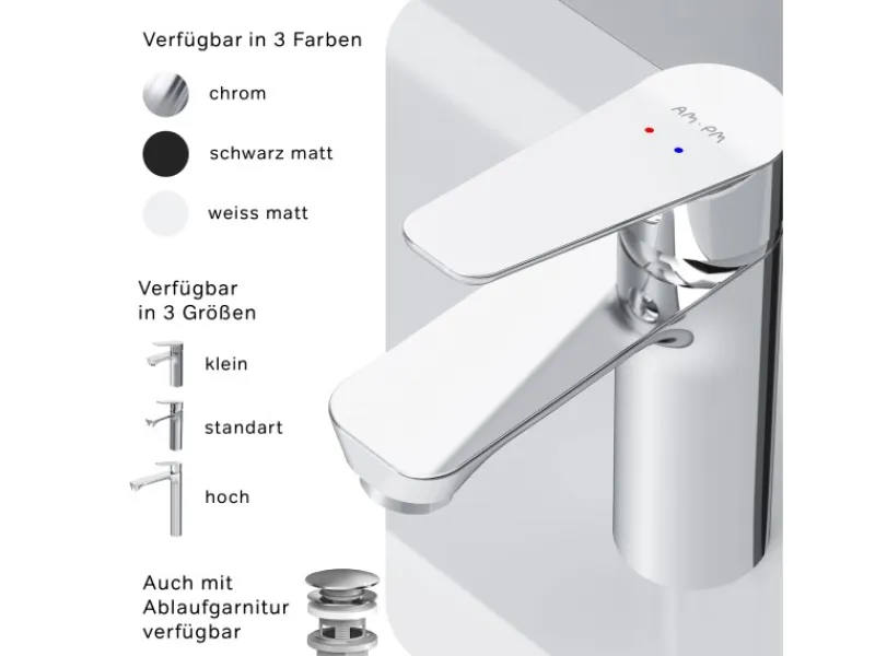 AM.PM Einhebel-Waschtischarmatur Hit Wasserhahn Bad FTA02100 Chrom< Einhebelmischer