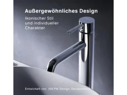 AM.PM Waschtischarmatur Hoch mit Klick-Ablaufgarnitur Spike Wasserhahn Bad, Mischbatterie FPA92200 Chrom< Einhebelmischer