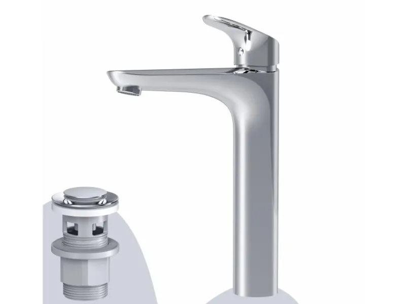 Einhebelmischer<AM.PM Waschtischarmatur Hoch mit Klick-Ablauf Like Wasserhahn Bad, Waschbecken Armatur, Mischbatterie FLA92200 Chrom