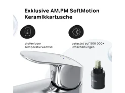 Einhebelmischer<AM.PM Waschtischarmatur Hoch mit Klick-Ablauf Like Wasserhahn Bad, Waschbecken Armatur, Mischbatterie FLA92200 Chrom