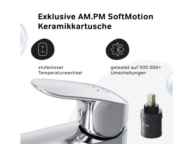 Einhebelmischer<AM.PM Waschtischarmatur Hoch mit Klick-Ablauf Like Wasserhahn Bad, Waschbecken Armatur, Mischbatterie FLA92200 Chrom